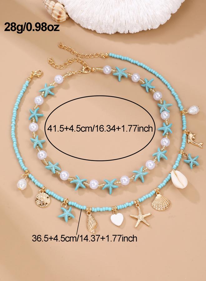 Take Two Pack of 2 - Blue Beaded Starfish Necklace - Image 5